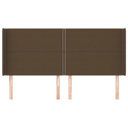 Tête de lit avec oreilles Marron foncé 163x16x118/128 cm Tissu - Photo n°3; ?>