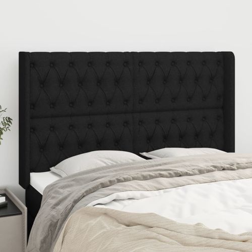 Tête de lit avec oreilles Noir 147x16x118/128 cm Tissu - Photo n°2; ?>