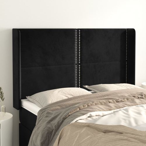 Tête de lit avec oreilles Noir 147x16x118/128 cm Velours - Photo n°2; ?>