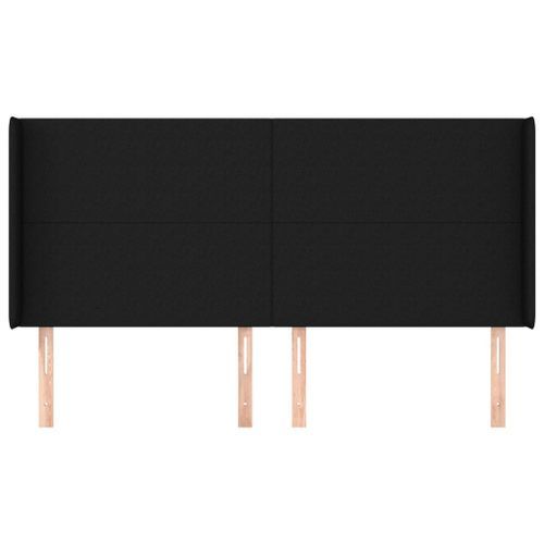 Tête de lit avec oreilles Noir 163x16x118/128 cm Tissu - Photo n°3; ?>