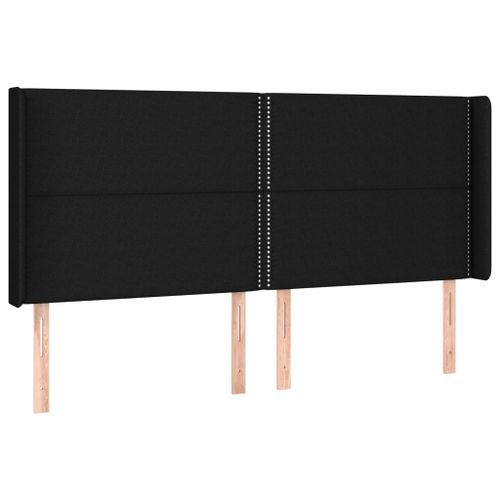 Tête de lit avec oreilles Noir 163x16x118/128 cm Tissu - Photo n°2; ?>