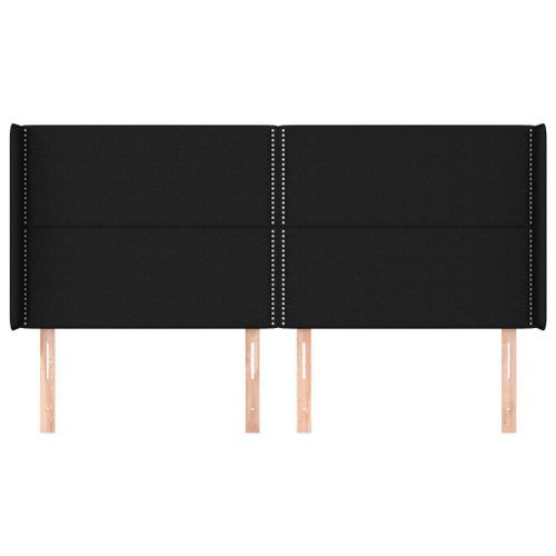 Tête de lit avec oreilles Noir 163x16x118/128 cm Tissu - Photo n°3; ?>