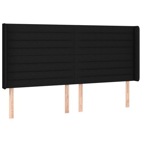 Tête de lit avec oreilles Noir 163x16x118/128 cm Tissu - Photo n°2; ?>