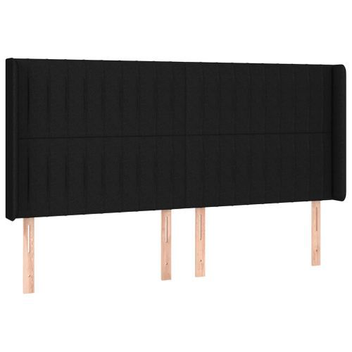 Tête de lit avec oreilles Noir 163x16x118/128 cm Tissu - Photo n°2; ?>