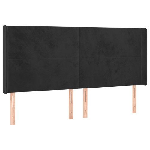 Tête de lit avec oreilles Noir 163x16x118/128 cm Velours - Photo n°2; ?>