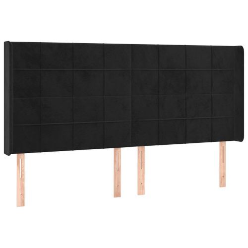 Tête de lit avec oreilles Noir 163x16x118/128 cm Velours - Photo n°2; ?>