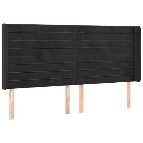 Tête de lit avec oreilles Noir 163x16x118/128 cm Velours - Photo n°2; ?>