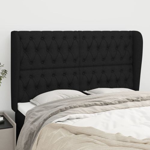 Tête de lit avec oreilles Noir 163x23x118/128 cm Tissu - Photo n°2; ?>