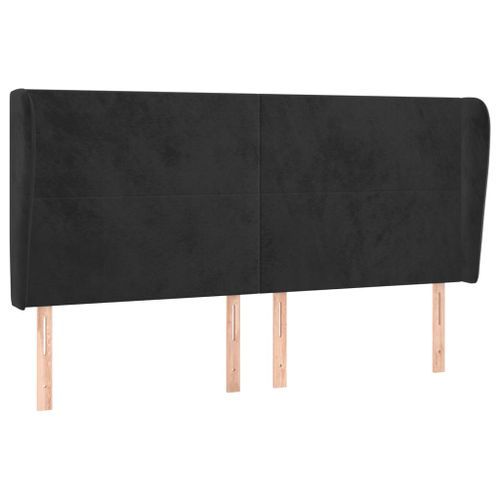 Tête de lit avec oreilles Noir 163x23x118/128 cm Velours - Photo n°2; ?>