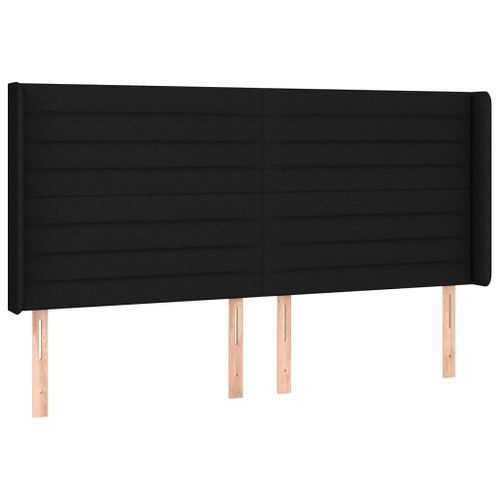 Tête de lit avec oreilles Noir 183x16x118/128 cm Tissu - Photo n°2; ?>