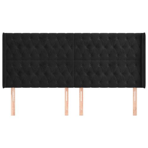 Tête de lit avec oreilles Noir 183x16x118/128 cm Velours - Photo n°3; ?>