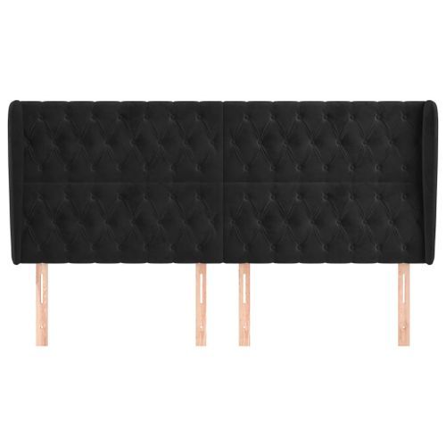 Tête de lit avec oreilles Noir 183x23x118/128 cm Velours - Photo n°3; ?>