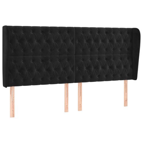 Tête de lit avec oreilles Noir 203x23x118/128 cm Velours - Photo n°2; ?>