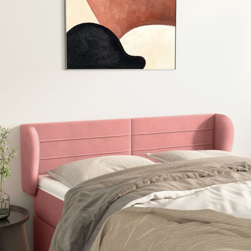 Tête de lit avec oreilles Rose 147x23x78/88 cm Velours - Photo n°2; ?>