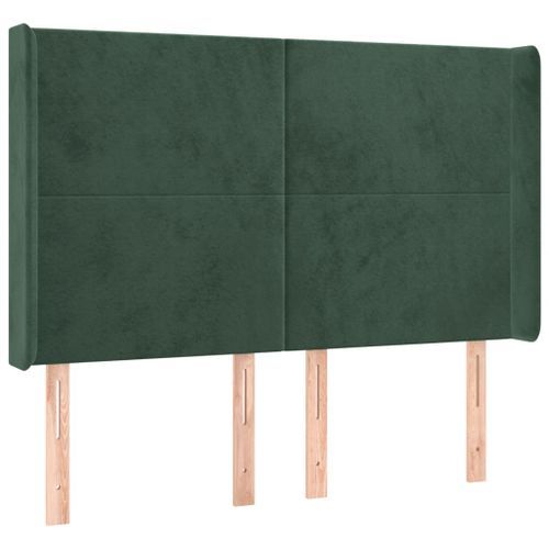 Tête de lit avec oreilles Vert foncé 147x16x118/128 cm Velours - Photo n°2; ?>