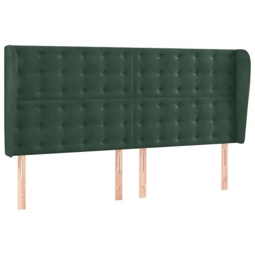 Tête de lit avec oreilles Vert foncé 203x23x118/128 cm Velours - Photo n°2; ?>