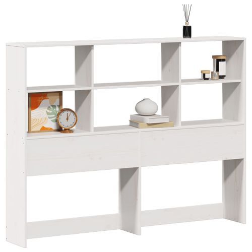 Tête de lit avec rangement blanc 135 cm bois massif de pin - Photo n°2; ?>