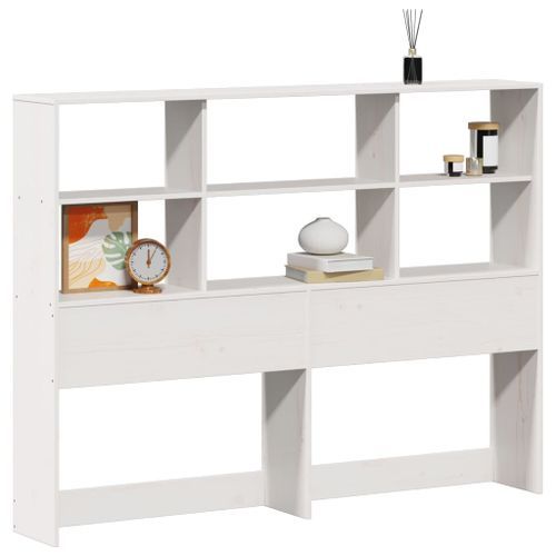 Tête de lit avec rangement blanc 140 cm bois massif de pin - Photo n°2; ?>