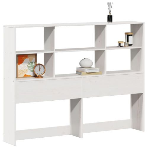 Tête de lit avec rangement blanc 150 cm bois massif de pin - Photo n°2; ?>