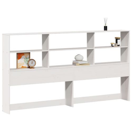 Tête de lit avec rangement blanc 180 cm bois massif de pin - Photo n°2; ?>