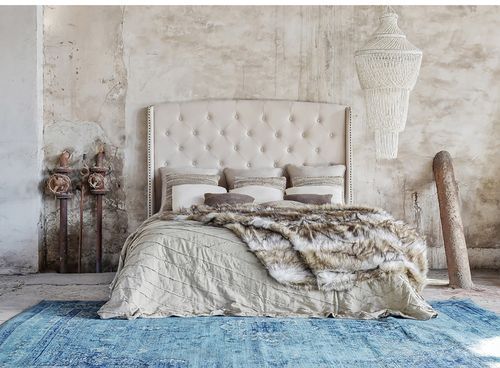 Tête de lit provençale pin massif et tissu crème Sonia 160 cm - Photo n°2; ?>