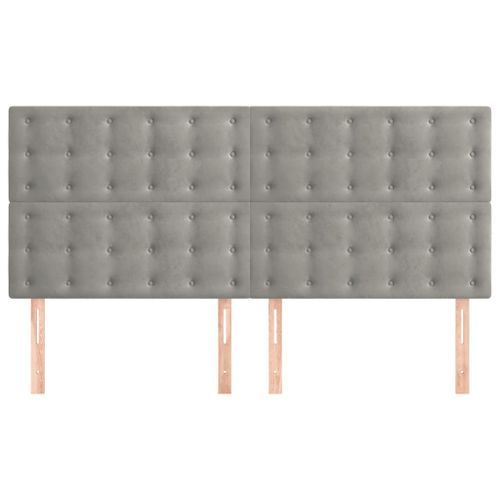 Têtes de lit 4 pcs Gris clair 100x5x78/88 cm Velours - Photo n°3; ?>