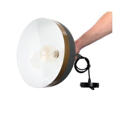 THE HOME DECO LIGHT Suspension cloche LA12040 - Blanc mat cerclé doré M4 - Photo n°2; ?>