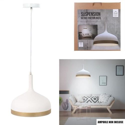 THE HOME DECO LIGHT Suspension cloche LA12040 - Blanc mat cerclé doré M4 - Photo n°3; ?>