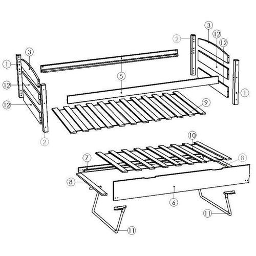 THOMAS Lit gigogne contemporain en bois épicéa massif vernis naturel + pieds en métal + sommiers - l 90 x l 190 cm - Photo n°3; ?>
