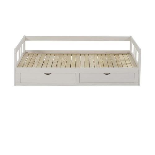 TIANA Lit gigogne enfant contemporain en bois pin massif verni blanc - l 90 x L 190 cm - Photo n°2; ?>