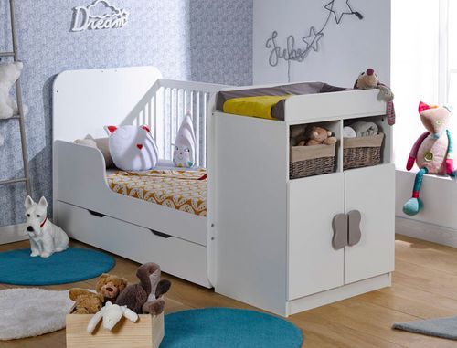 Tiroir de lit bébé combiné bois blanc Madrid - Photo n°3; ?>