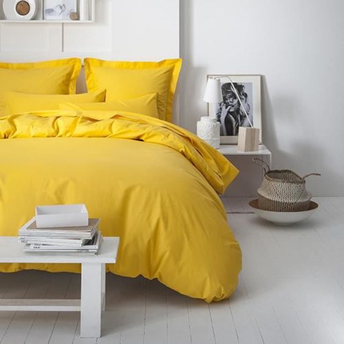 TODAY Drap housse 100% coton - 160 x 200 cm - Jaune safran - Photo n°2; ?>