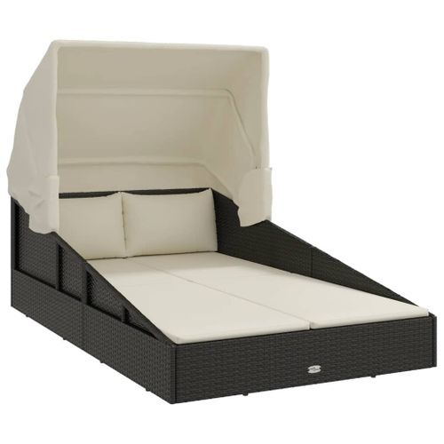 Transat avec toit pliable noir 200x114x128 cm résine tressée - Photo n°2; ?>