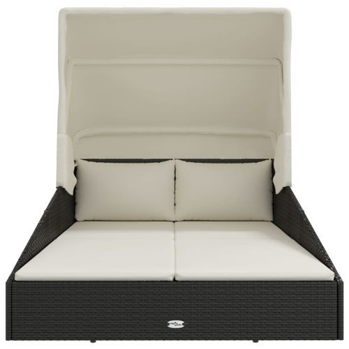 Transat avec toit pliable noir 200x114x128 cm résine tressée - Photo n°3; ?>