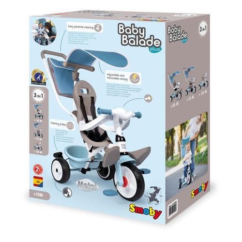 Tricycle Baby Balade Plus Bleu - SMOBY - Photo n°3; ?>