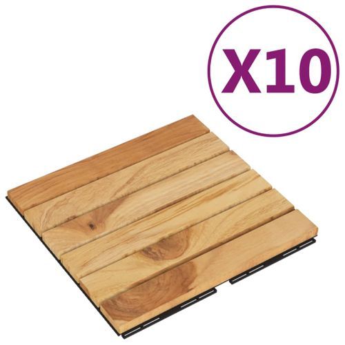 Tuiles de terrasse 10 pcs 30x30 cm Bois massif teck vertical - Photo n°2; ?>