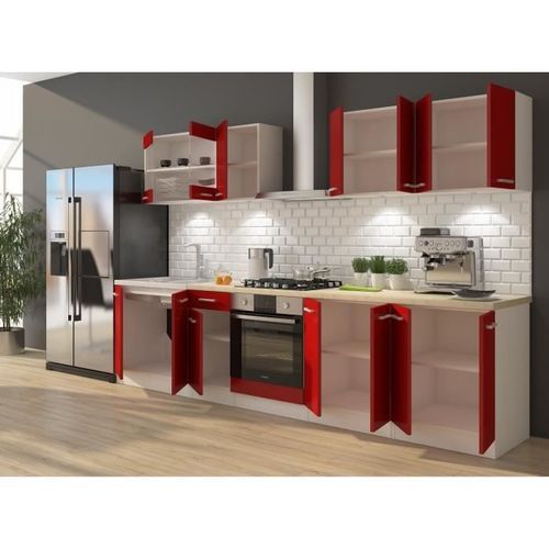 ULTRA Cuisine complete avec meuble four et plan de travail inclus L 300 cm - Rouge mat - Photo n°3; ?>