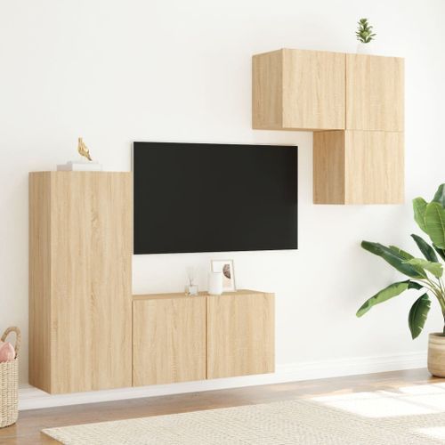 Unités murales TV 4 pcs chêne sonoma bois d'ingénierie - Photo n°3; ?>