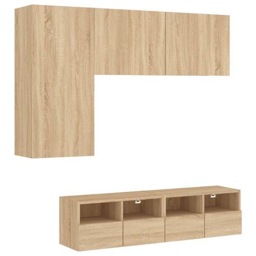 Unités murales TV 4 pcs chêne sonoma bois d'ingénierie - Photo n°2; ?>