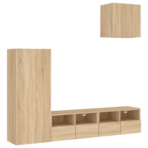 Unités murales TV 4 pcs chêne sonoma bois d'ingénierie - Photo n°2; ?>