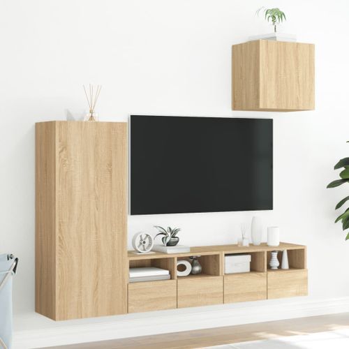 Unités murales TV 4 pcs chêne sonoma bois d'ingénierie - Photo n°3; ?>