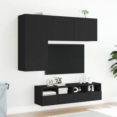 Unités murales TV 4 pcs noir bois d'ingénierie - Photo n°3; ?>