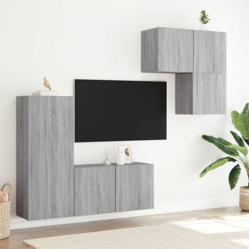 Unités murales TV 4 pcs sonoma gris bois d'ingénierie - Photo n°3; ?>