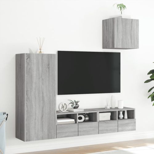 Unités murales TV 4 pcs sonoma gris bois d'ingénierie - Photo n°3; ?>