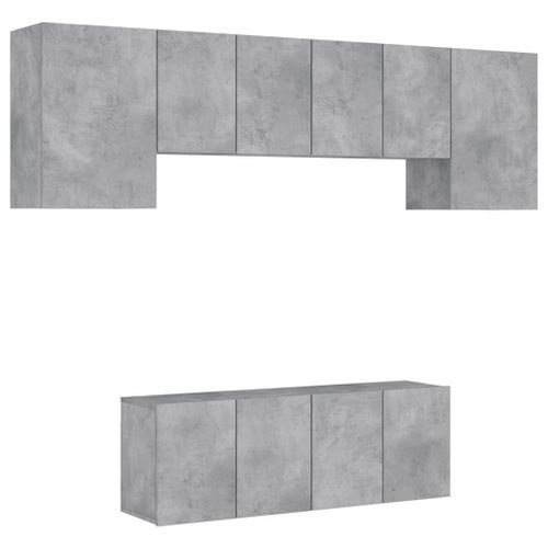 Unités murales TV 6 pcs gris béton bois d'ingénierie - Photo n°2; ?>