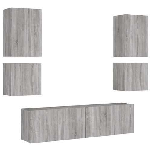 Unités murales TV 6 pcs sonoma gris bois d'ingénierie - Photo n°2; ?>