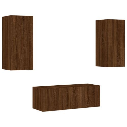 Unités murales TV avec LED 4 pcs chêne marron bois d'ingénierie - Photo n°3; ?>