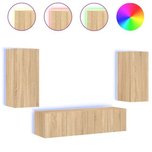 Unités murales TV avec LED 4 pcs chêne sonoma bois d'ingénierie - Photo n°2; ?>