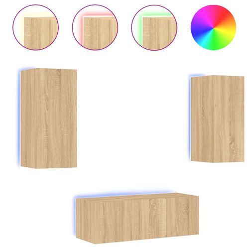 Unités murales TV avec LED 4 pcs chêne sonoma bois d'ingénierie - Photo n°2; ?>