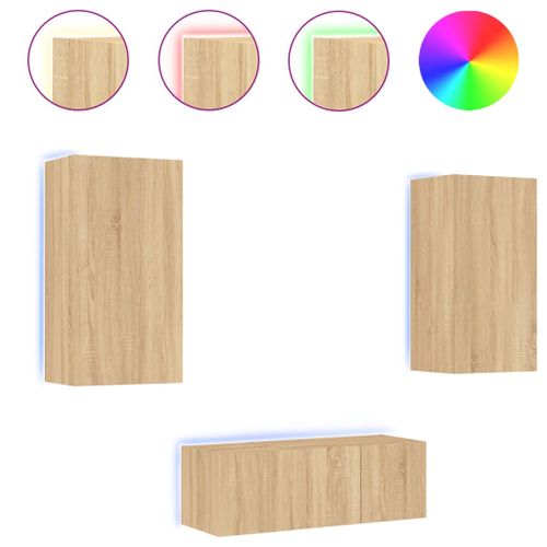 Unités murales TV avec LED 4 pcs chêne sonoma bois d'ingénierie - Photo n°2; ?>